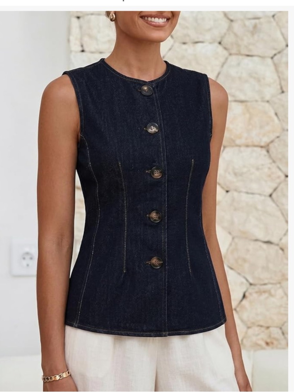 Dark Wash Denim Button Front Vest. Structured Fit. NWOT. Size Small.